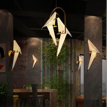 Современный бумажный журавль, Металлическая люстра для ресторана, гостиной, столовой, детской комнаты, светодиодная лампа для птиц