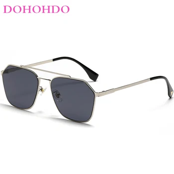 Солнцезащитные очки DOHOHDO в многоугольной квадратной тонкой оправе для мужчин и женщин с двойным лучом, модные очки Pilot, солнцезащитные очки с металлическими оттенками UV400