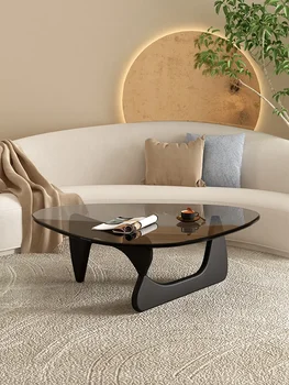 Стеклянный журнальный столик для маленькой гостиной, современный и минималистичный скандинавский прозрачный минималистичный круглый чайный столик для домашнего использования