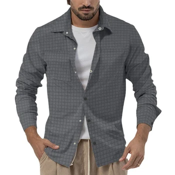 Стильная мужская рубашка в клетку, однотонный воротник с лацканами, рубашки на пуговицах, пальто, повседневная верхняя одежда, топы с длинными рукавами, мужская одежда