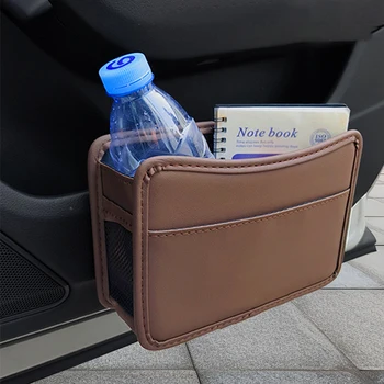 Сумка для хранения заднего зажима на двери автомобиля, Органайзер на спинке сиденья из искусственной кожи, сумка для напитков, карта для отходов, ключ, держатель для солнцезащитных очков, Внутреннее хранение