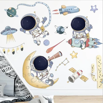 Съемные наклейки на стену с изображением космического Астронавта из мультфильма для декора стен детской комнаты