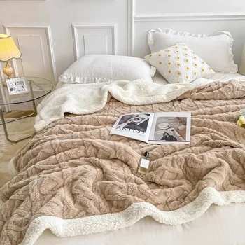 Теплые клетчатые одеяла для кровати, Пушистое мягкое зимнее королевское одеяло, домашний декор для дивана, Уютное утолщенное одеяло для дивана-кровати для детей и взрослых