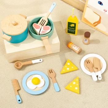 Трансграничный детский образовательный детский сад, деревянный мини-имитационный кухонный набор для девочек, готовящих, жарящих, играющих с