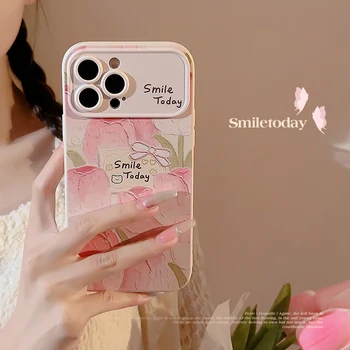 Тюльпан Розовый Цветочный Чехол Для Телефона iPhone 11 Case iPhone 14 13 12 Pro Max XR XS X 7 8 14 Plus SE 2020 2022 Мягкая Большая Оконная Крышка
