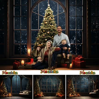 Фон для окна в Рождественскую ночь; Украшения для Рождественской елки; Семейный портрет; Фон для студийной фотосъемки; Подарочная фотозона в зимнюю ночь.