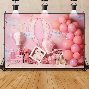Фотосессия на день рождения маленькой девочки Yeele Розовый Фон для фотосъемки Медведя на воздушном шаре Фотографические фоны для фотостудии