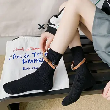 Хлопковые женские носки без косточек, средней длины, короткие носки в корейском стиле, однотонные впитывающие пот носки до середины икры