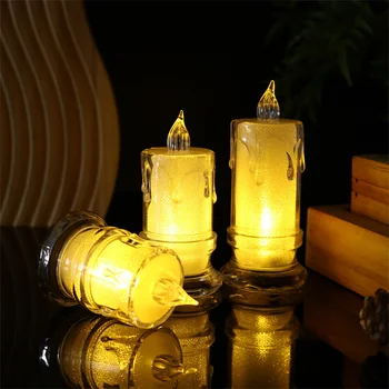 Хрустальная лампа, светодиодные Беспламенные свечи С прозрачным подсвечником, Реалистичные на батарейках Для украшения свадебного Рождественского домашнего стола.