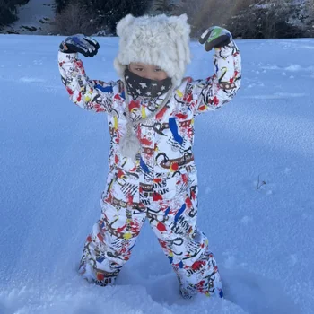 Цельный лыжный костюм для мальчиков и девочек, водонепроницаемый детский комбинезон для снегоходов, зимний теплый зимний костюм, утепленная Детская Лыжная спортивная одежда