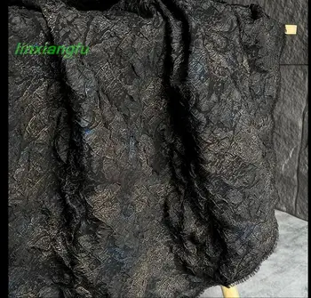 Черно-синяя ткань с трехмерной текстурой gold rock, жаккардовая куртка с неправильной складкой, дизайнерская ткань для одежды.