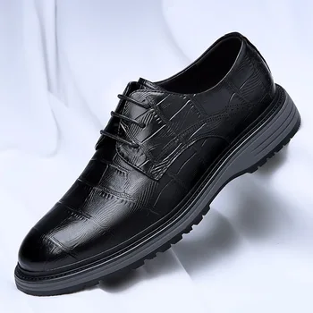 Черные джентльменские модельные туфли, мужские броги, туфли-оксфорды, высококачественная мужская костюмная обувь, Классическая мужская деловая кожаная обувь в повседневном стиле.