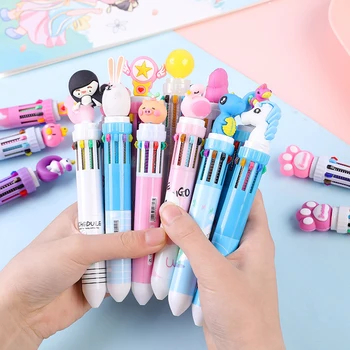 Шариковая ручка из мультфильма 10 цветов, разноцветные ручки с милыми животными, канцелярские принадлежности