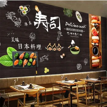 Японская Кухня Суши Ресторан Промышленный Декор Фон Настенная Роспись Обои 3D Современный Суши Магазин Доска Обои 3D