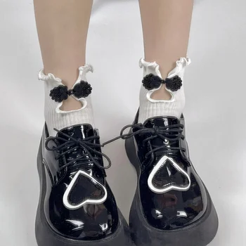 Японские носки Sweet Girl с выдолбленным ворсом в стиле ретро, классическая дисковая пряжка, Деревянный ушной край, Хлопчатобумажные короткие носки, женские