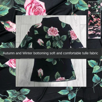 осенне-зимняя базовая одежда шириной 145 см из эластичной сетки с цветочным рисунком розы, ткань ручной работы, ткань для платья на метр